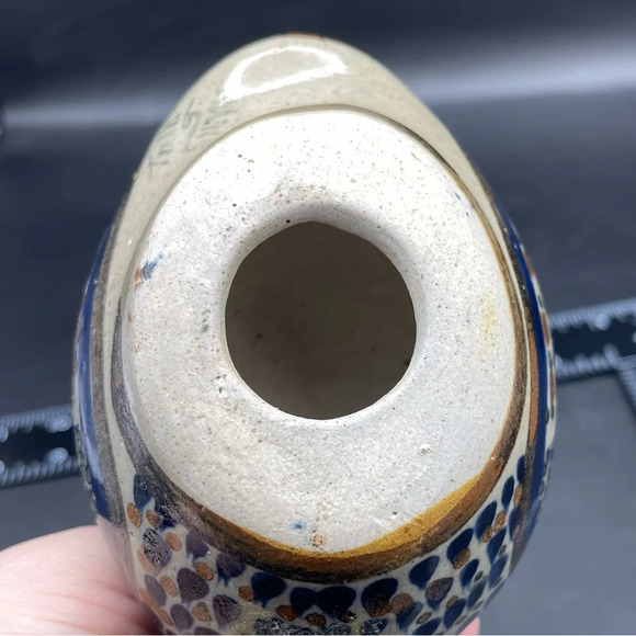 Handmade Mexican Tonala Painted Folk Art Glazed Pottery Bird Statue - 5" - Picture 6 of 6